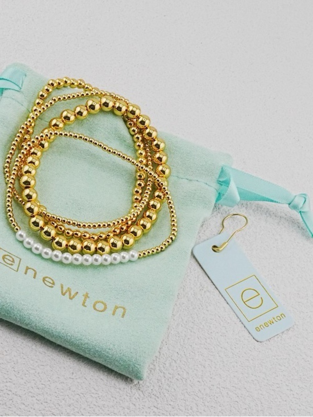 Enewton Four-Piece White Pearl Gold Beaded Bracelet Set